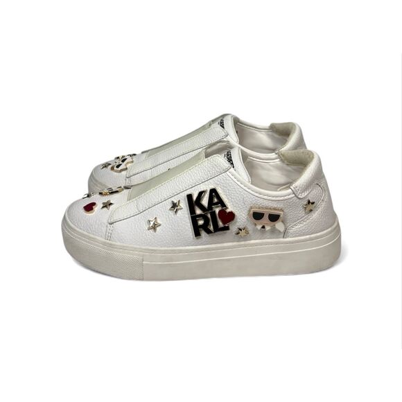 Karl Lagerfeld CAITIE White Leather Slip On Sneakers Charms Platform Women 6.5 - Picture 6 of 9
